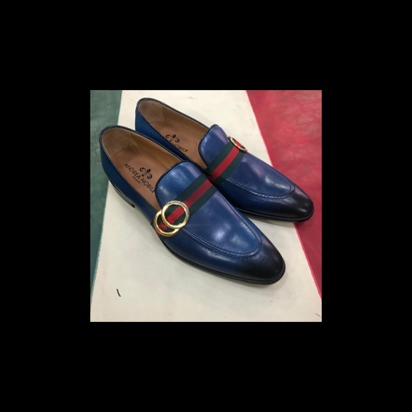 Blue leather banner slip on with side ring crests